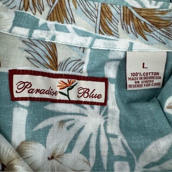 Paradise Blue Tropical Hawaiian Resort 100% Cotton Shirt Short Sleeve SZ L - Picture 10 of 12